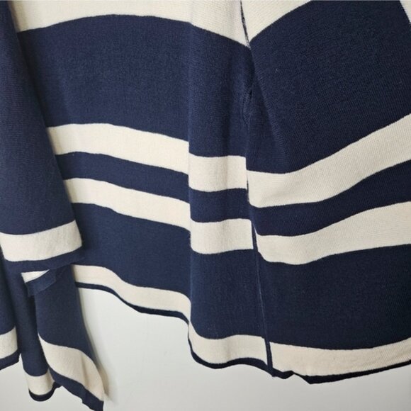 ST. JOHN Cascade Front Knit Cardigan Sz S Geometric Stripes Navy Off White - Picture 6 of 9